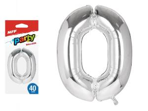 Balon foliowy cyfra '0' 40 cm srebrna MFP
