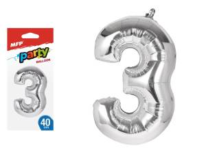 Balon foliowy cyfra '3' 40 cm srebrna MFP