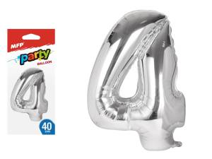 Balon foliowy cyfra '4' 40 cm srebrna MFP