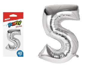 Balon foliowy cyfra '5' 40 cm srebrna MFP