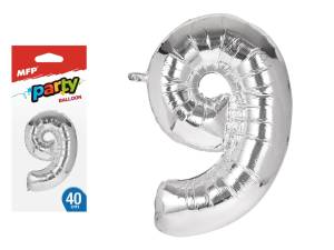 Balon foliowy cyfra '9' 40 cm srebrna MFP