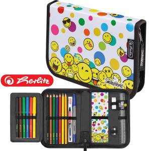 Piórnik z wyposażeniem Herlitz Smiley Rainbow Faces 19 el.